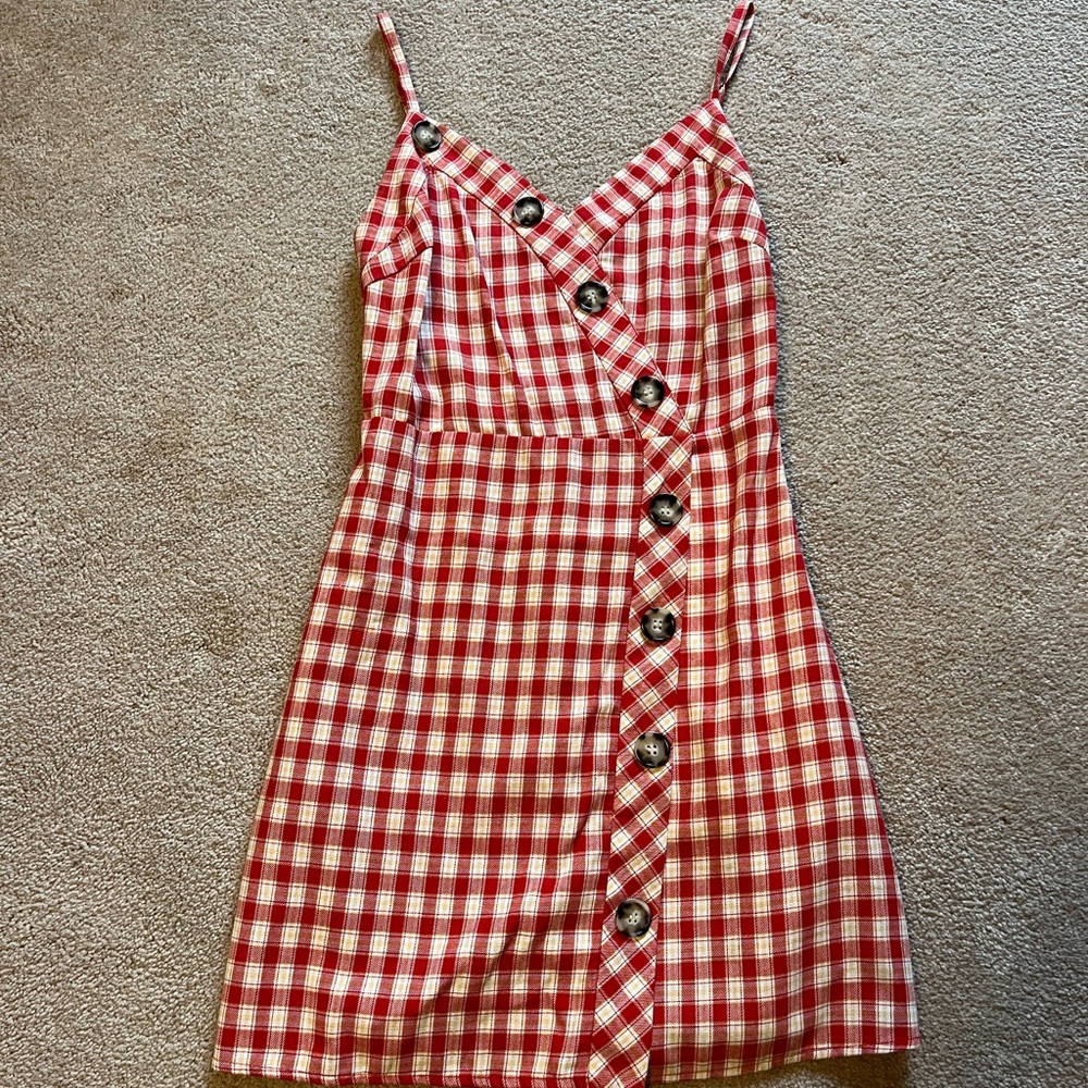 Aqua Red and White Plaid Dress